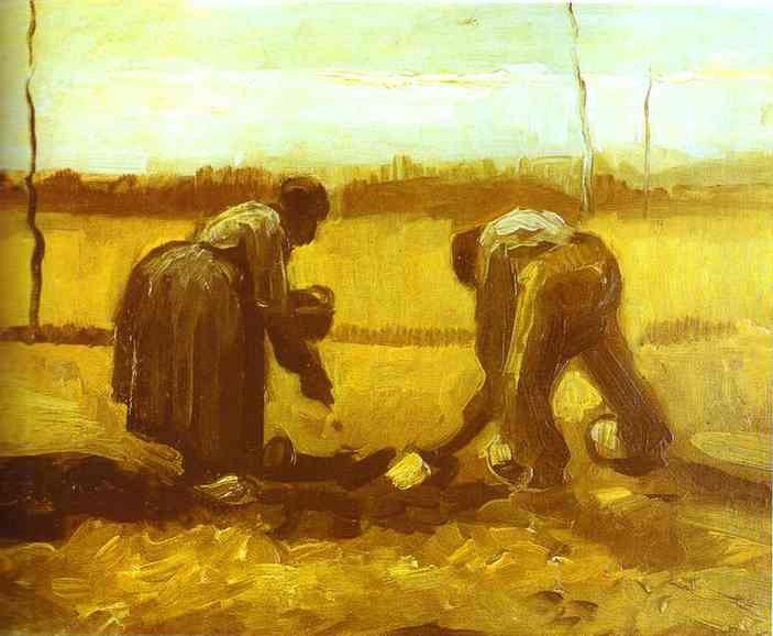 Vincent van Gogh Peasant Man and Woman Planting Potatoes